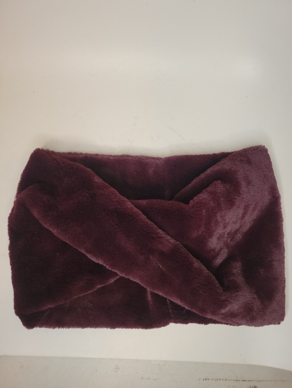 Deep Plum Plush Faux Fur Twist Cowl Scarf